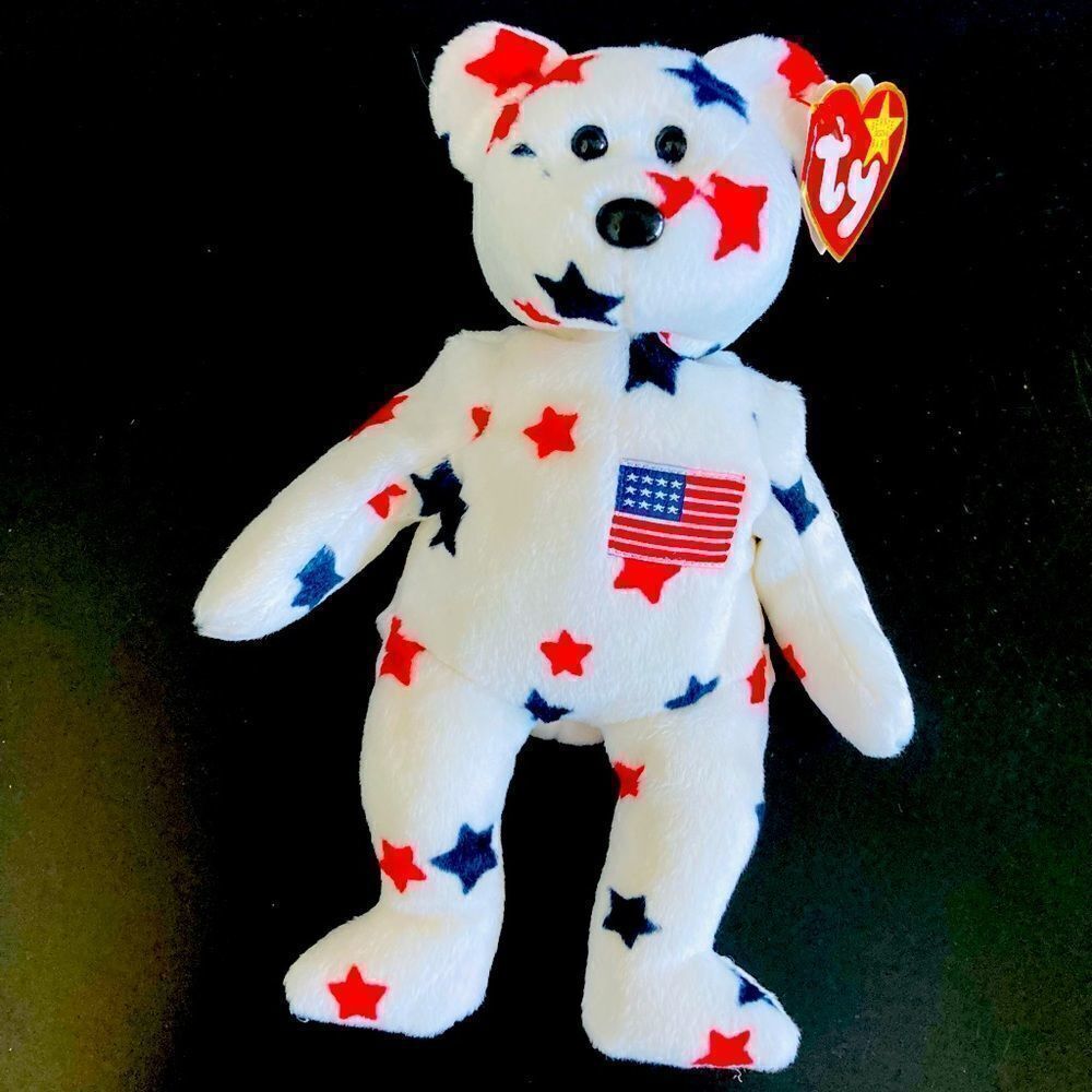 TY Beanie Baby “Glory” American Patriotic Stars Plush Bear Toy